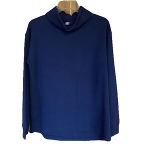 Lands End Waffle Knit Top Thermal Turtleneck Size Small Navy Cabincore Cozy